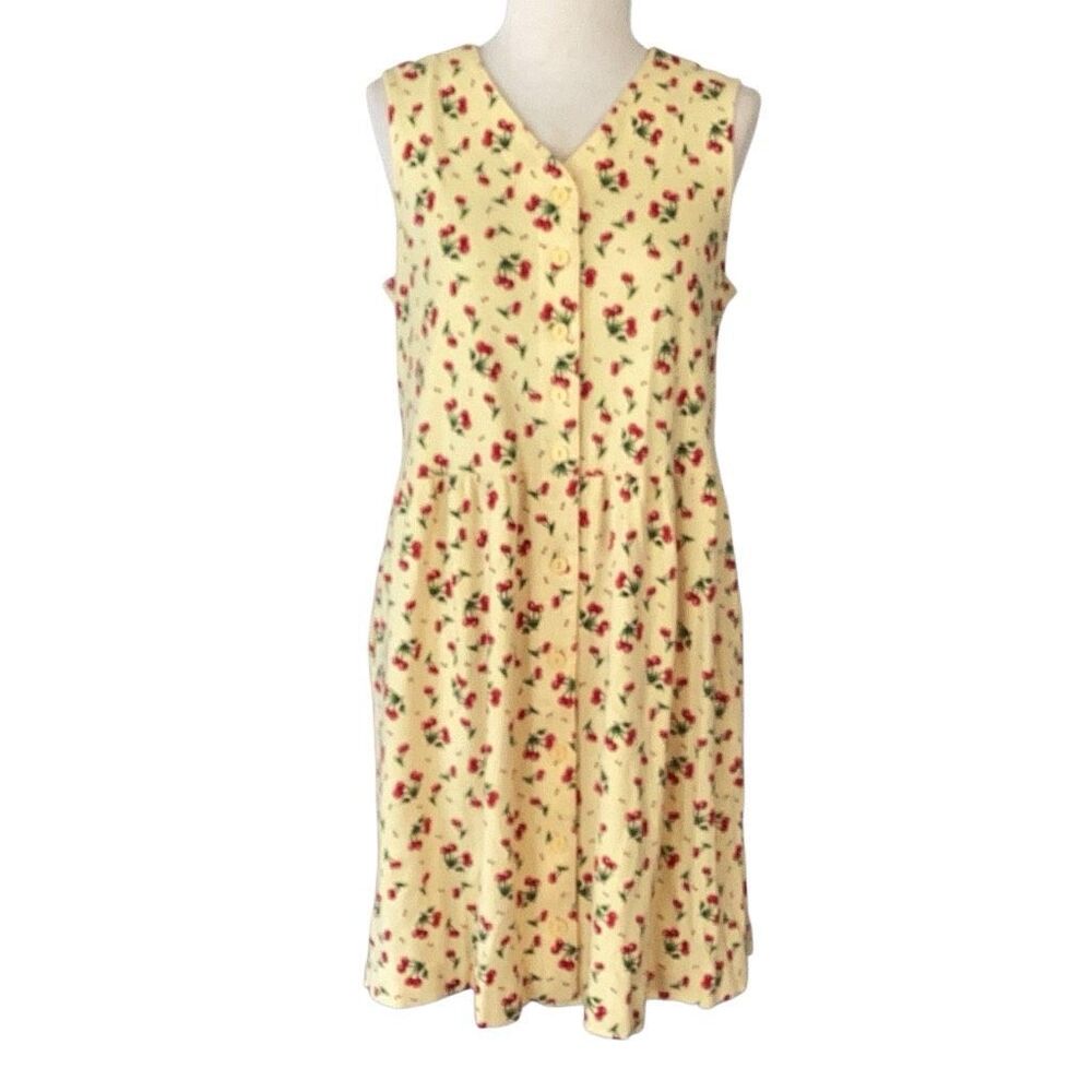 Bechamel Vintage Yellow cherry Midi Dress with pockets.
